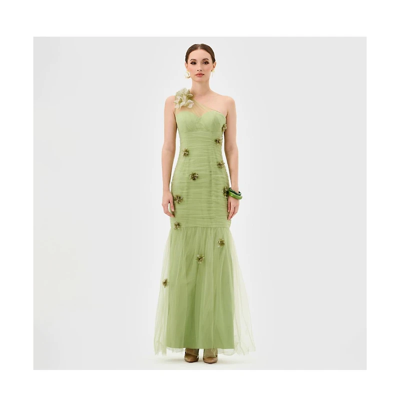 Bariano Women's Karoline One Shoulder Tulle Gown