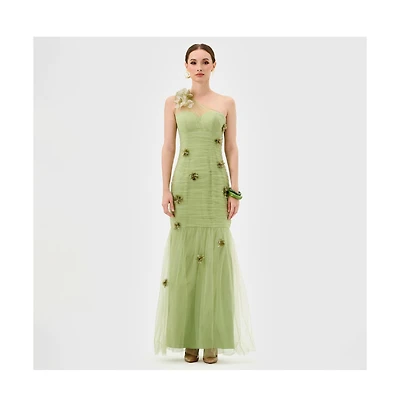 Bariano Women's Karoline One Shoulder Tulle Gown