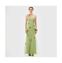 Bariano Women's Karoline One Shoulder Tulle Gown
