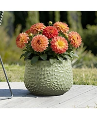 LuxenHome Leaf Embossed MgO Planter, 16.5" Textured Pot for Outdoor & Indoor