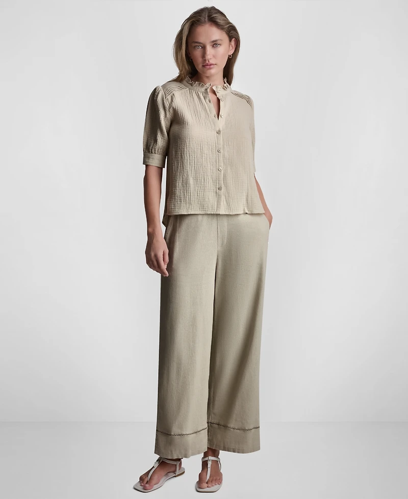 Dkny Jeans Petite Short Puff-Sleeve Button-Front Shirt