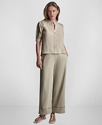 Dkny Jeans Petite Short Puff-Sleeve Button-Front Shirt