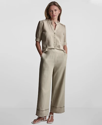 Dkny Jeans Petite Short Puff-Sleeve Button-Front Shirt
