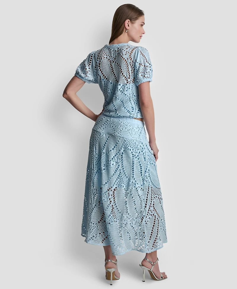 Dkny Women's Crochet Leaf Pull-On Midi Skirt