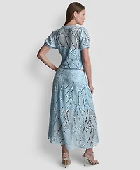 Dkny Women's Crochet Leaf Pull-On Midi Skirt