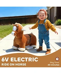 Qaba 6V Ride on Horse, Battery Powe Electric Ride on Toy with Music