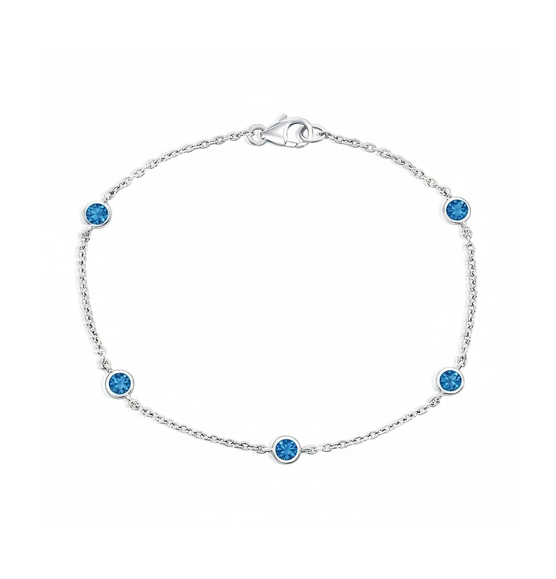 Simona Sterling Silver, Round Bezel-Set Gemstone By The Yard Birthstone Bracelet