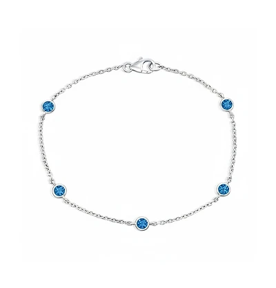 Simona Sterling Silver, Round Bezel-Set Gemstone By The Yard Birthstone Bracelet