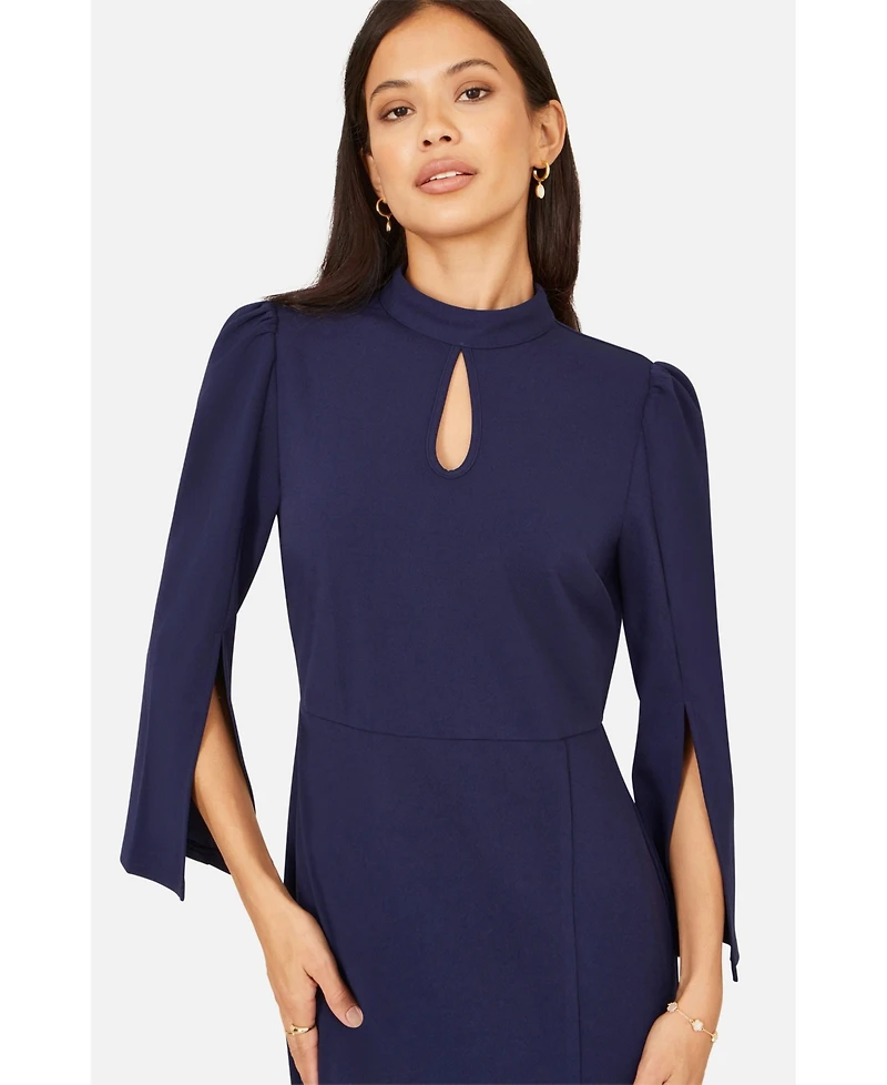 Yumi Women's Mock Neck Keyhole Tailored Midi Dress