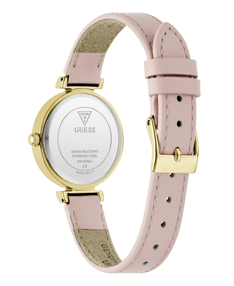 Guess Women's Gold-Tone Stainless Steel Pink Leather Analog Watch, 28mm
