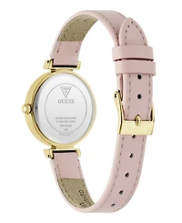 Guess Women's Gold-Tone Stainless Steel Pink Leather Analog Watch, 28mm