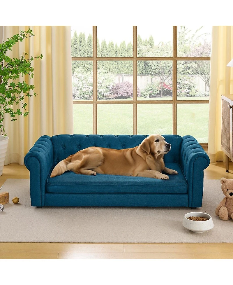 6thdruple Oversized Linen Dog Sofa, Modern Elevated Pet Bed for Large Breeds