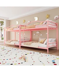 gaomon Metal Bunk Bed Twin Over Twin, Heavy Duty Bunkbeds Frame with Safety Guard Rails for Kids Boys GirlsSteel Bed for School, Bedroom Space-Saving,