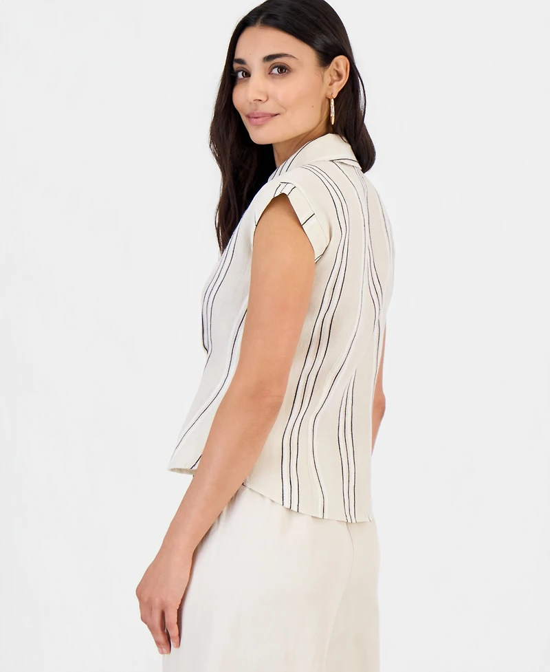 I.n.c. International Concepts Petite Printed Short-Sleeve Collared Button-Up Blouse, Macy's Exclusive