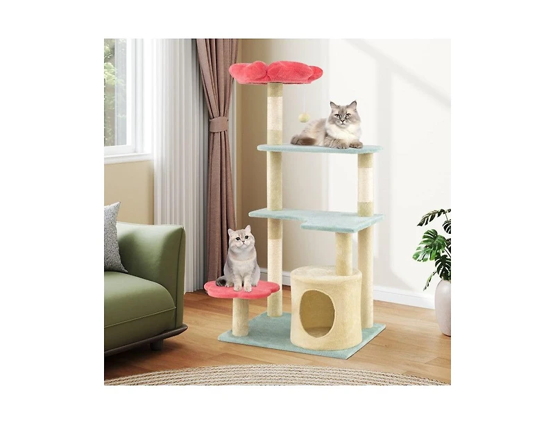 Aostirmotor 49" Floral Kitten Tower with Flower-Shaped Plush Perch, Multi-Level Aesthetic Cat Furniture
