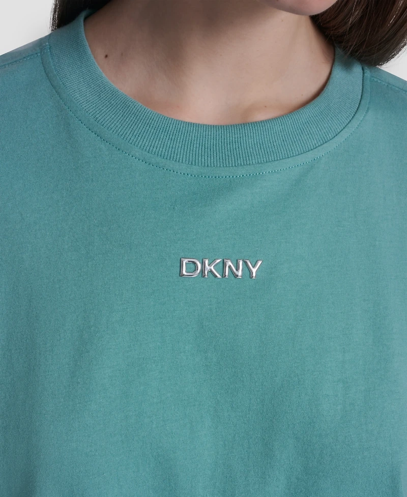 Dkny Sport Women's Metallic Bubble Logo Drop Shoulder Pull-On T-Shirt