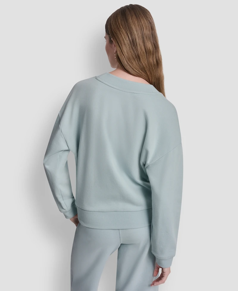 Dkny Sport Women's Metallic Bubble Logo V-Neck Sweatshirt