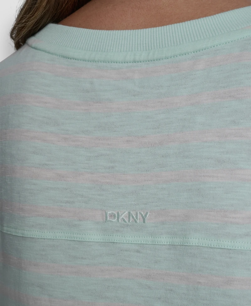 Dkny Sport Women's Embroidered Crewneck Logo Roll-Sleeve Top