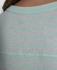 Dkny Sport Women's Embroidered Crewneck Logo Roll-Sleeve Top
