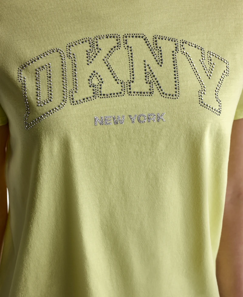 Dkny Sport Women's Rhinestone Varsity Logo Relaxed Fit Pull-On T-Shirt
