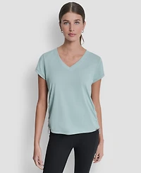 Dkny Sport Women's Ruched Side Seams V-Neck Tech T-Shirt