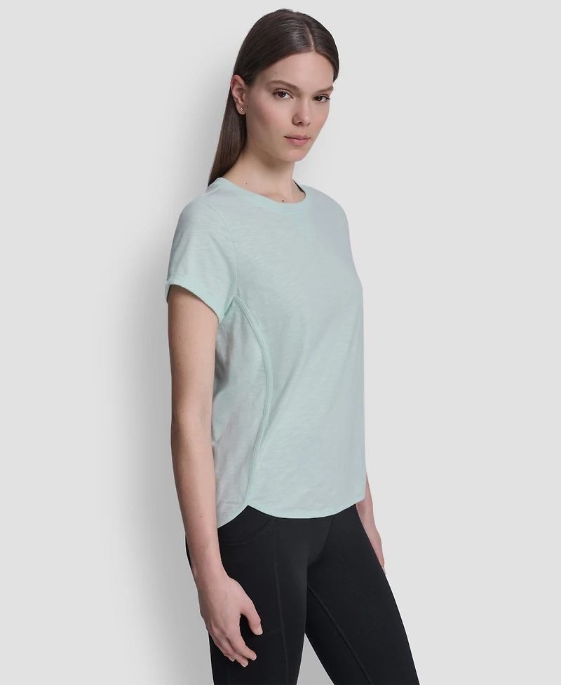 Dkny Sport Women's Embroidered Crewneck Logo Roll-Sleeve Top