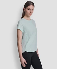 Dkny Sport Women's Embroidered Crewneck Logo Roll-Sleeve Top