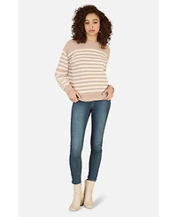 Yumi Women's Button Detail Stripe Knitted Jumper