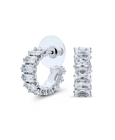 Bling Jewelry Classic Timeless Emerald Cut Cz Cubic Zirconia Mini Hoop Earrings Ear 0.5 Inch Dia