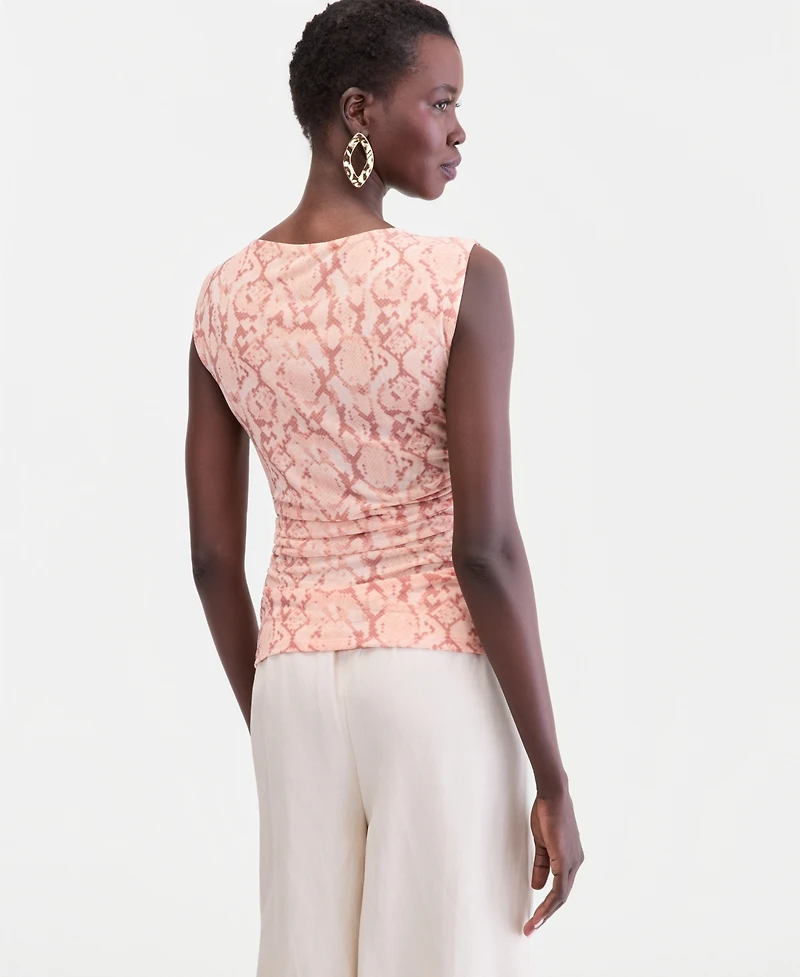 I.n.c. International Concepts Women's Printed High-Neck Ruched Mesh Tank, Macy's Exclusive