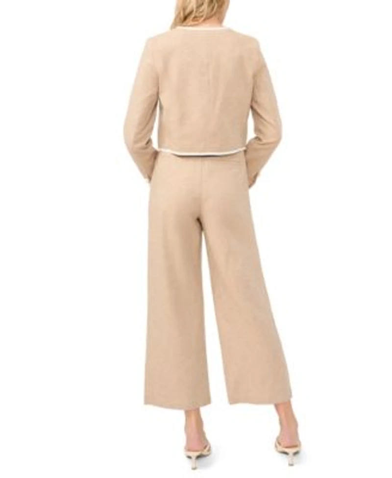 Cece Womens Contrast Trim Lady Jacket Wide Leg Bow Tie Cropped Pants