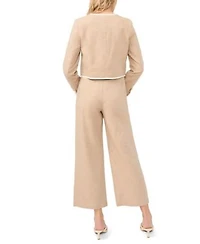 Cece Womens Contrast Trim Lady Jacket Wide Leg Bow Tie Cropped Pants