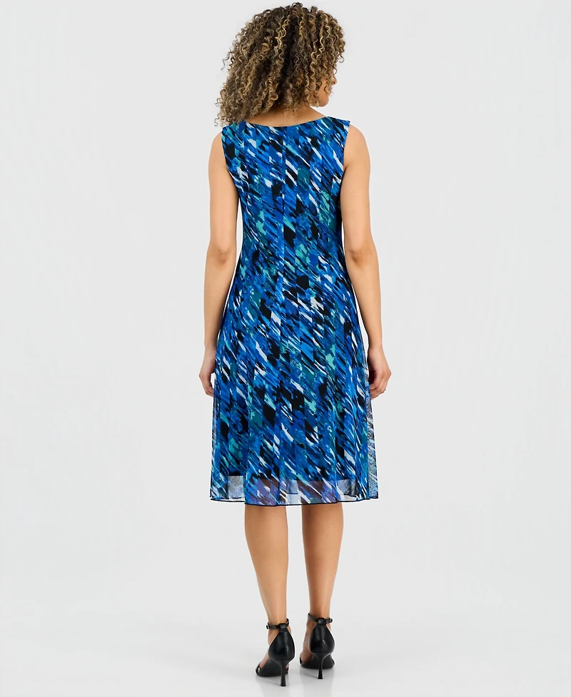 Connected Petite Printed Mesh Sleeveless Midi Dress
