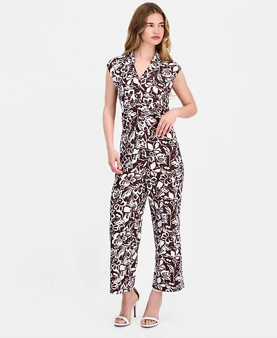Anne Klein Essentials Petite Printed High-Rise Wide-Leg Pants