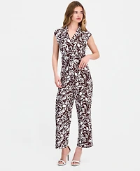 Anne Klein Essentials Petite Printed High-Rise Wide-Leg Pants