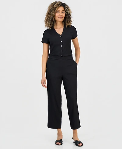 Anne Klein Essentials Petite Pebble-Texture Knit Pull-On Pants