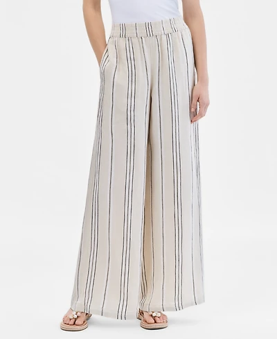 I.n.c. International Concepts Women's Stripe Linen-Blend Wide-Leg Pants, Macy's Exclusive