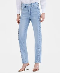 I.n.c. International Concepts Women's High-Rise Lace-Up Straight Ankle Jeans, Macy's Exclusive
