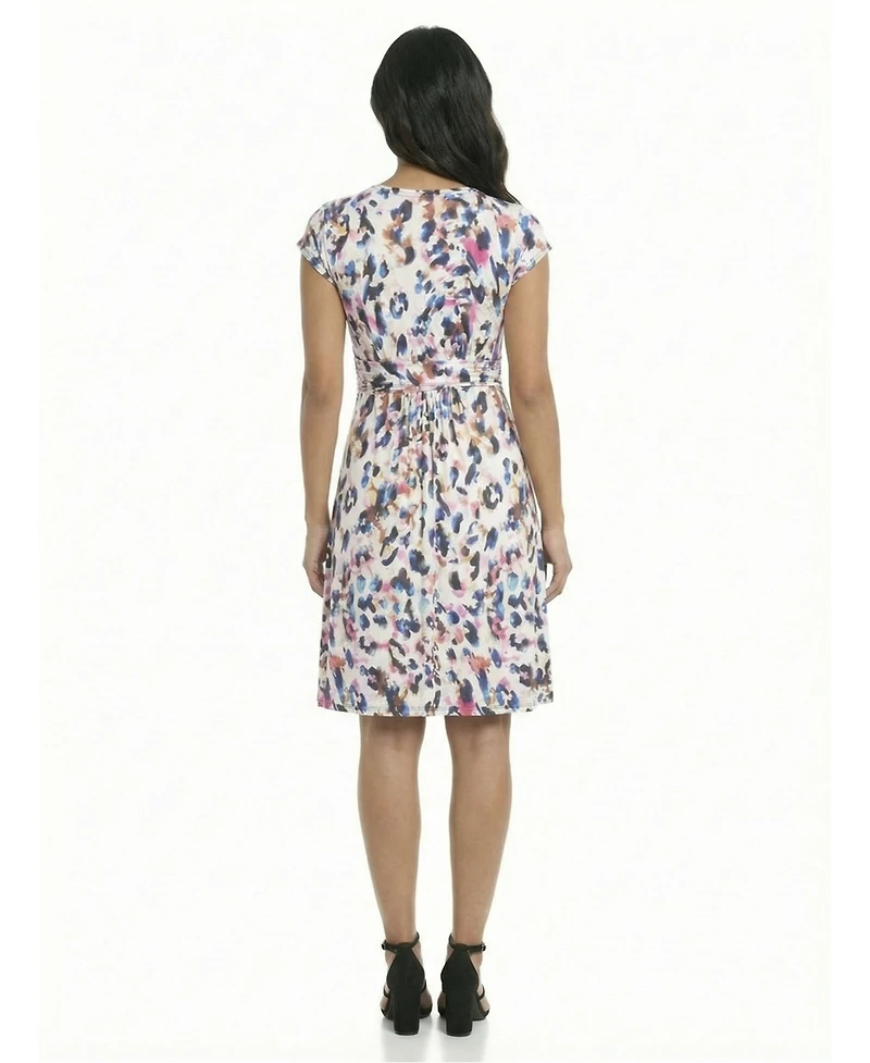 24seven Comfort Apparel Petite Animal Cap Sleeve Knee Length Dress