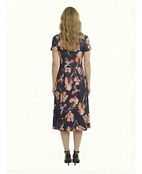 24seven Comfort Apparel Petite Floral Print Short-Sleeve Midi Dress