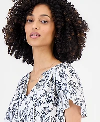 Style & Co Women's Split-Neck Flutter-Sleeve Top, Macy's Exclusive