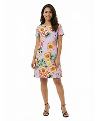24seven Comfort Apparel Petite Floral Round Neck Dress