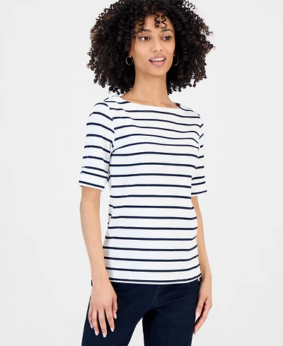Style & Co Petite Boat-Neck Elbow-Sleeve Top, Macy's Exclusive