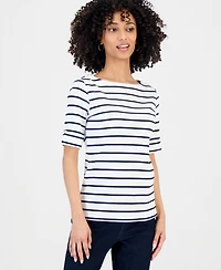 Style & Co Petite Boat-Neck Elbow-Sleeve Top, Macy's Exclusive