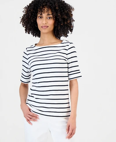 Style & Co Petite Boat-Neck Elbow-Sleeve Top, Macy's Exclusive