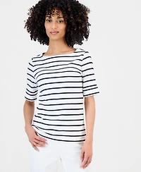 Style & Co Petite Boat-Neck Elbow-Sleeve Top, Macy's Exclusive
