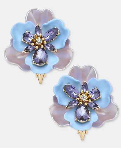 Anne Klein Crystal Flower Clip-On Button Earrings