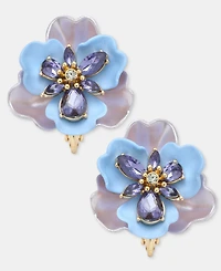 Anne Klein Crystal Flower Clip-On Button Earrings
