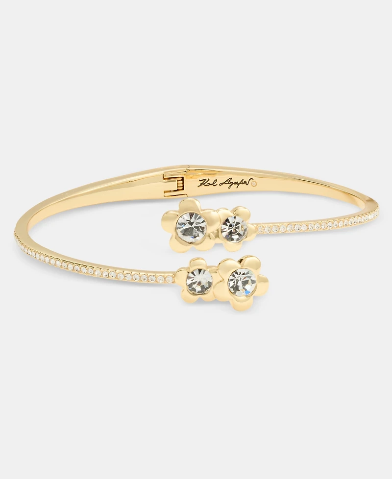 Karl Lagerfeld Paris Gold-Tone Pave Flower Bypass Cuff Bracelet