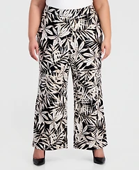 Kasper Plus Printed Pull-On Wide-Leg Ankle Pants